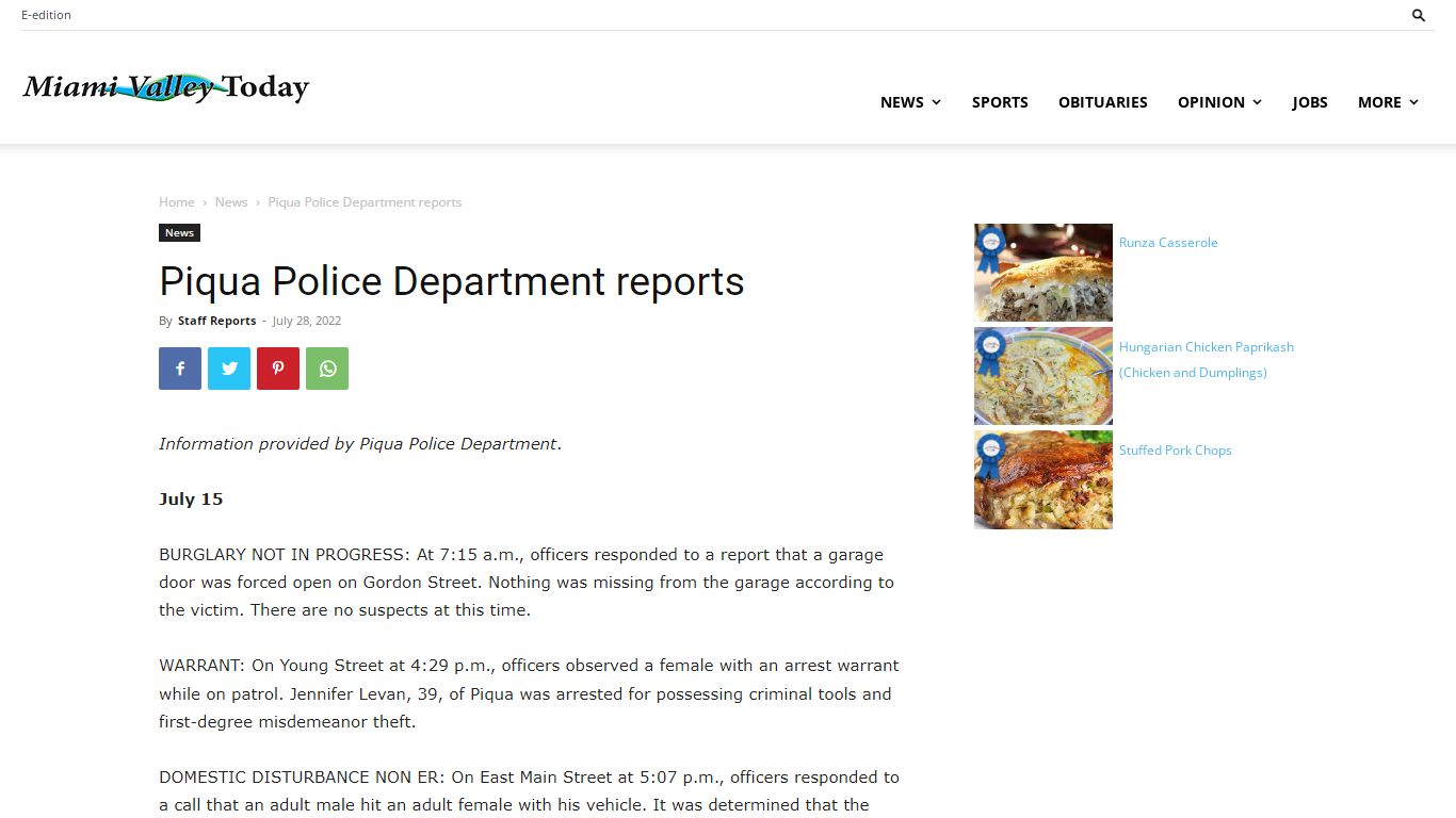 Piqua Police Department reports - Miami Valley Today