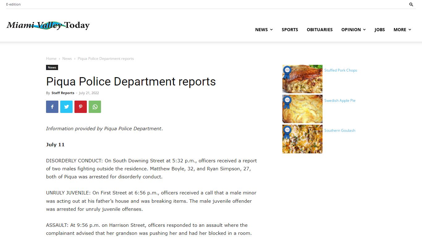Piqua Police Department reports - Miami Valley Today