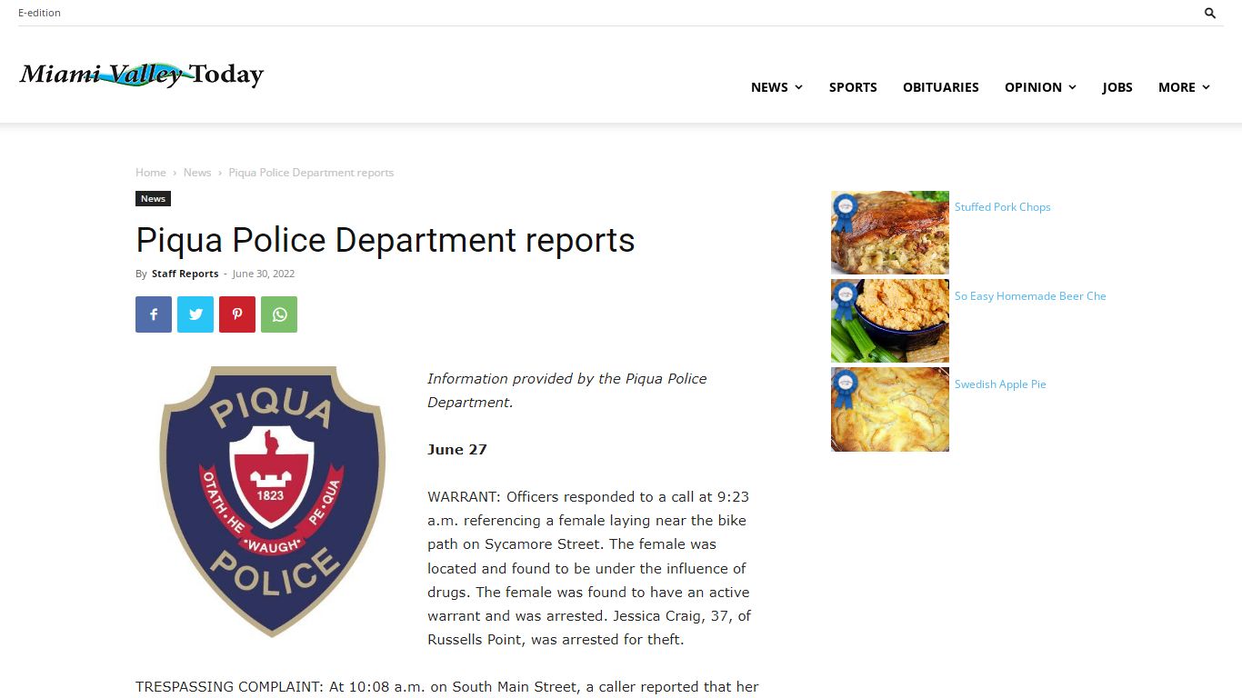 Piqua Police Department reports - Miami Valley Today